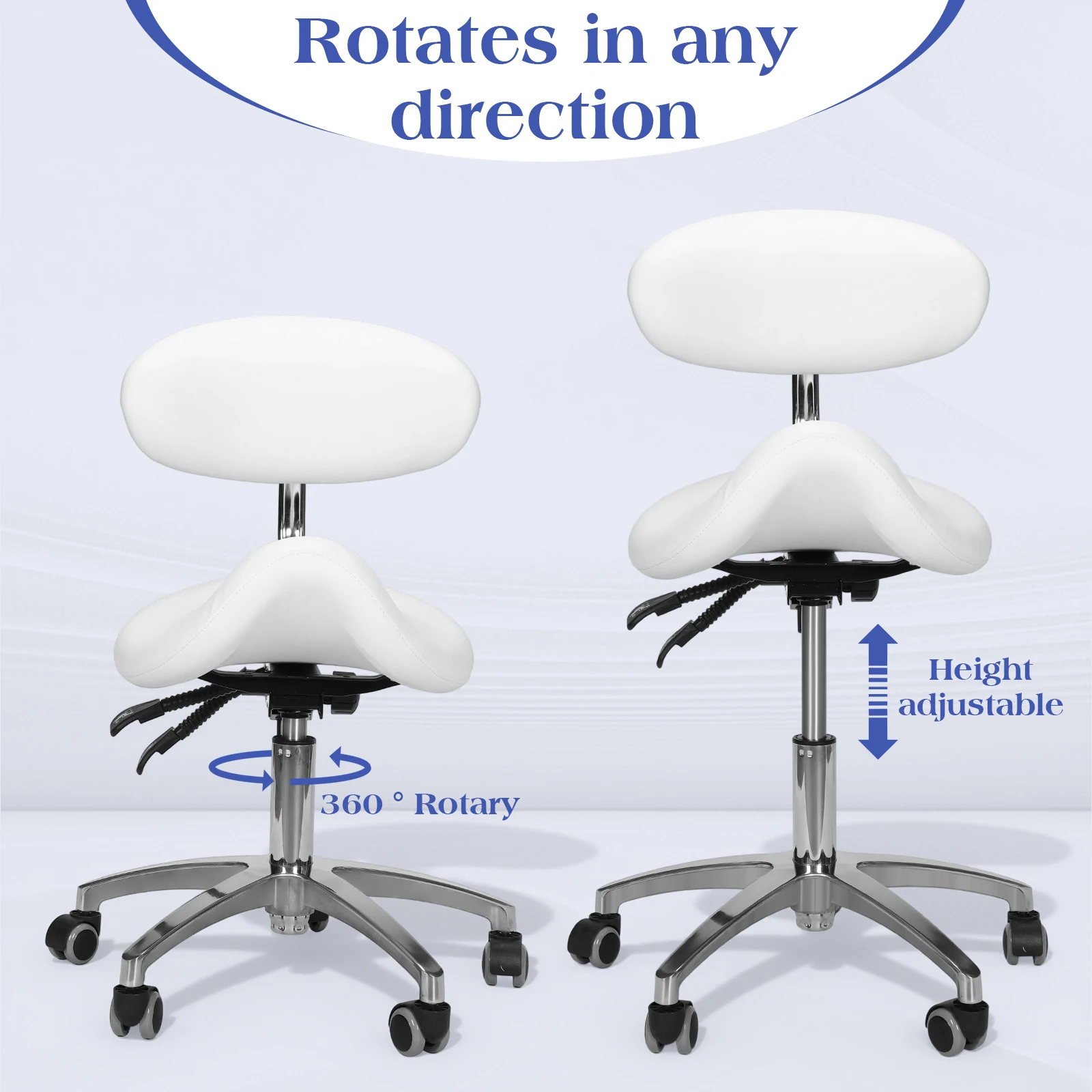 

Saddle Stool with Wheels Saddle Rolling Stool with Back Support 19.93-21.65in Height for Hair Stylist for Dentist Salon Tattoo