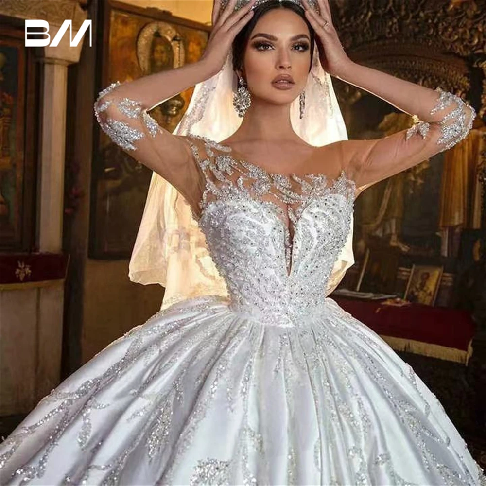 Luxury Rhinestones Wedding Dresses for Women, Customized Beadings Bride Dress, Ballgown Satin Bridal Gown, Princess Wed Gown