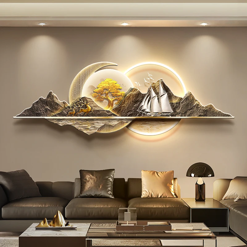 Modern Living Room Decoration Painting Light Luxury Landscape With Lights Mural Painting Sofa Background Wall Hanging Painting