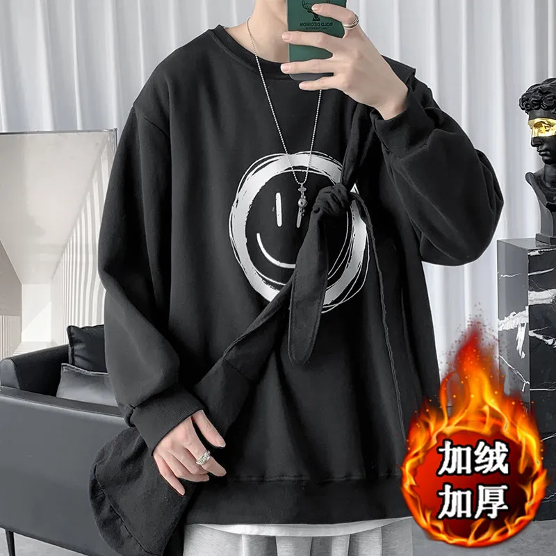 Smiling Face Printed Casual Round Neck Top, Trendy Casual Men's and Women's Spring and Autumn Sets, Head and Bathroom Clothes view 2