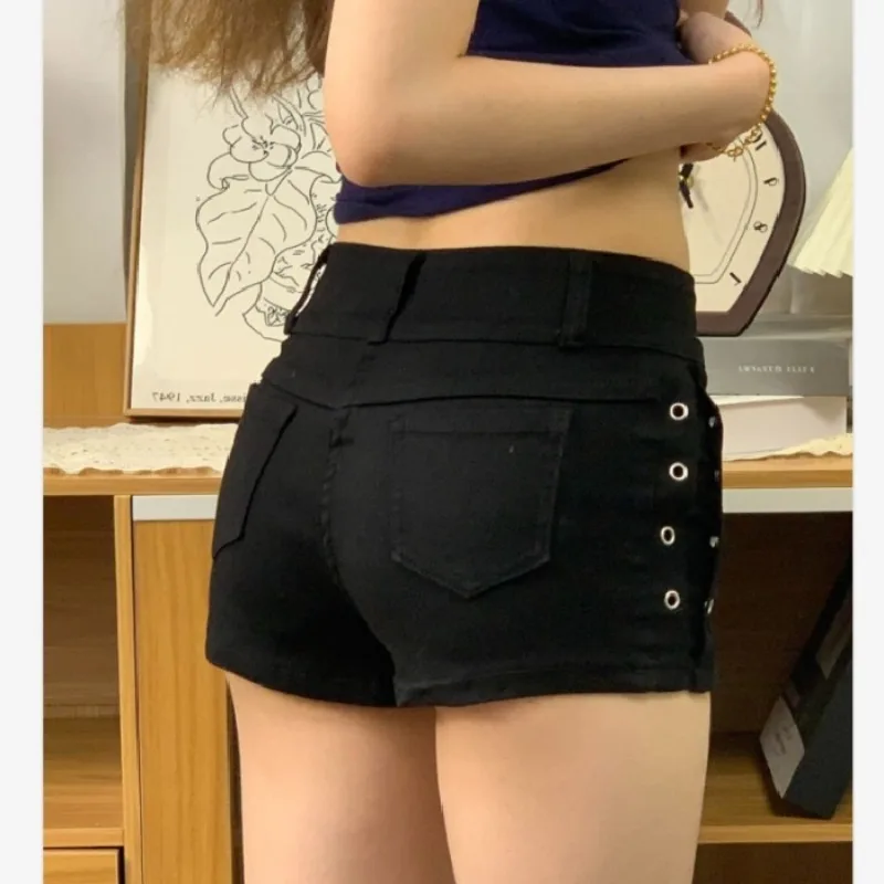 Y2K Womens Jeans Retro American Black Short Denim Pants High Waist Detail Slimming Butt Hugging Hot Summer Fashion pants