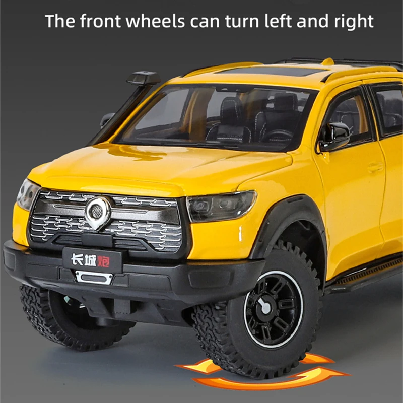 1:24 Great Wall Motor POER Pickup Alloy Car Model Diecast Metal Off-road Vehicles Car Model Simulation Sound and Light Kids Gift