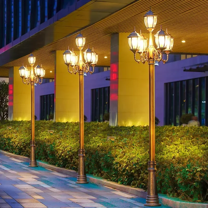 European-style Vintage LED Street Lamp for Home Yard Garden Outdoor Waterproof High Pole 2-Year Warranty IP65 Rated 220V