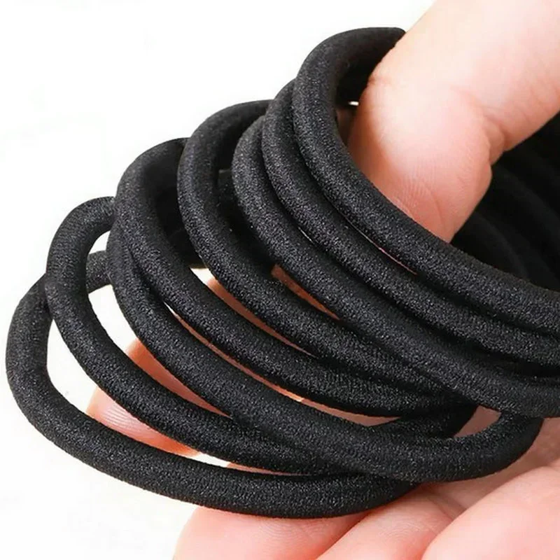 50/100 pçs 3/4/6mm alta elástica faixas de cabelo para mulheres meninas preto hairband laços rabo de cavalo titular scrunchies crianças acessórios para o cabelo