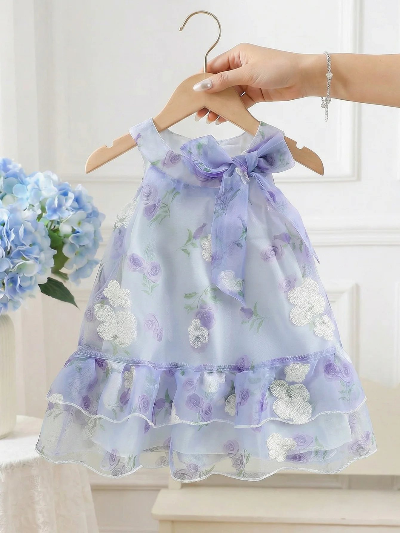 Summer Newborn Baby Girls Floral Chiffon Sleeveless Dress, Sweet Princess Style with Ruffle Hem, Perfect for Party & Daily Wear