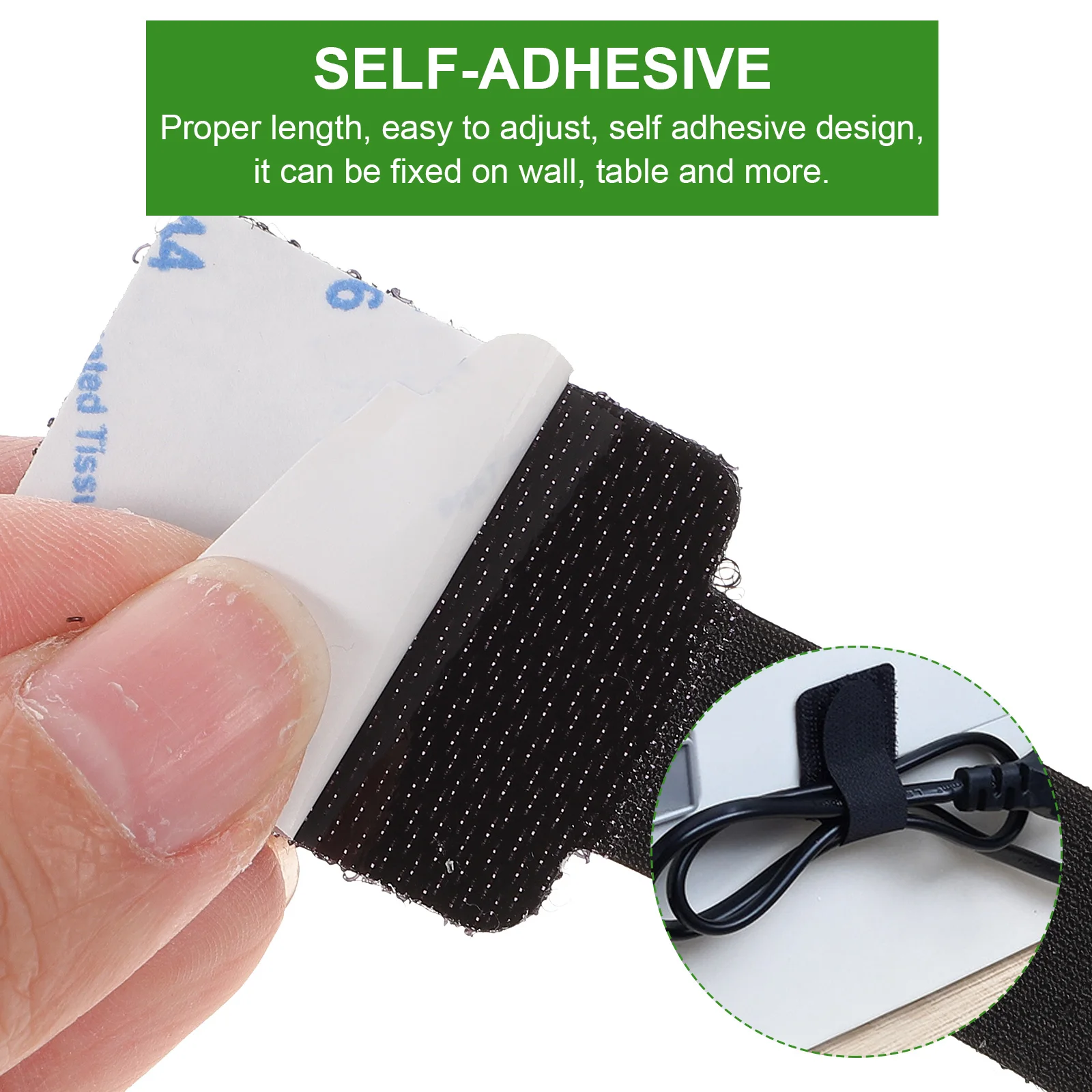40pcs Self Adhesive Cable Organizer Strip Reusable Cord Fixing Strap For Wire Durable Nylon Fiber Strong Hold No Residue Easy