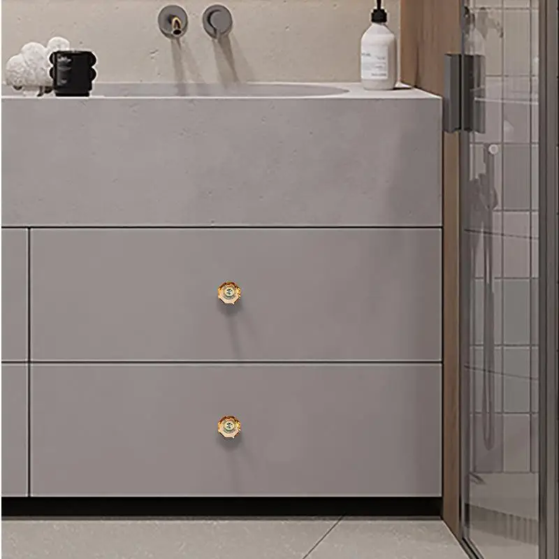 الشمبانيا/قاعدة ذهبية شفافة مقابض خزانة المطبخ الفاخرة ثقب واحد درج سحب كريستال زجاج الأثاث مقبض مقابض #6