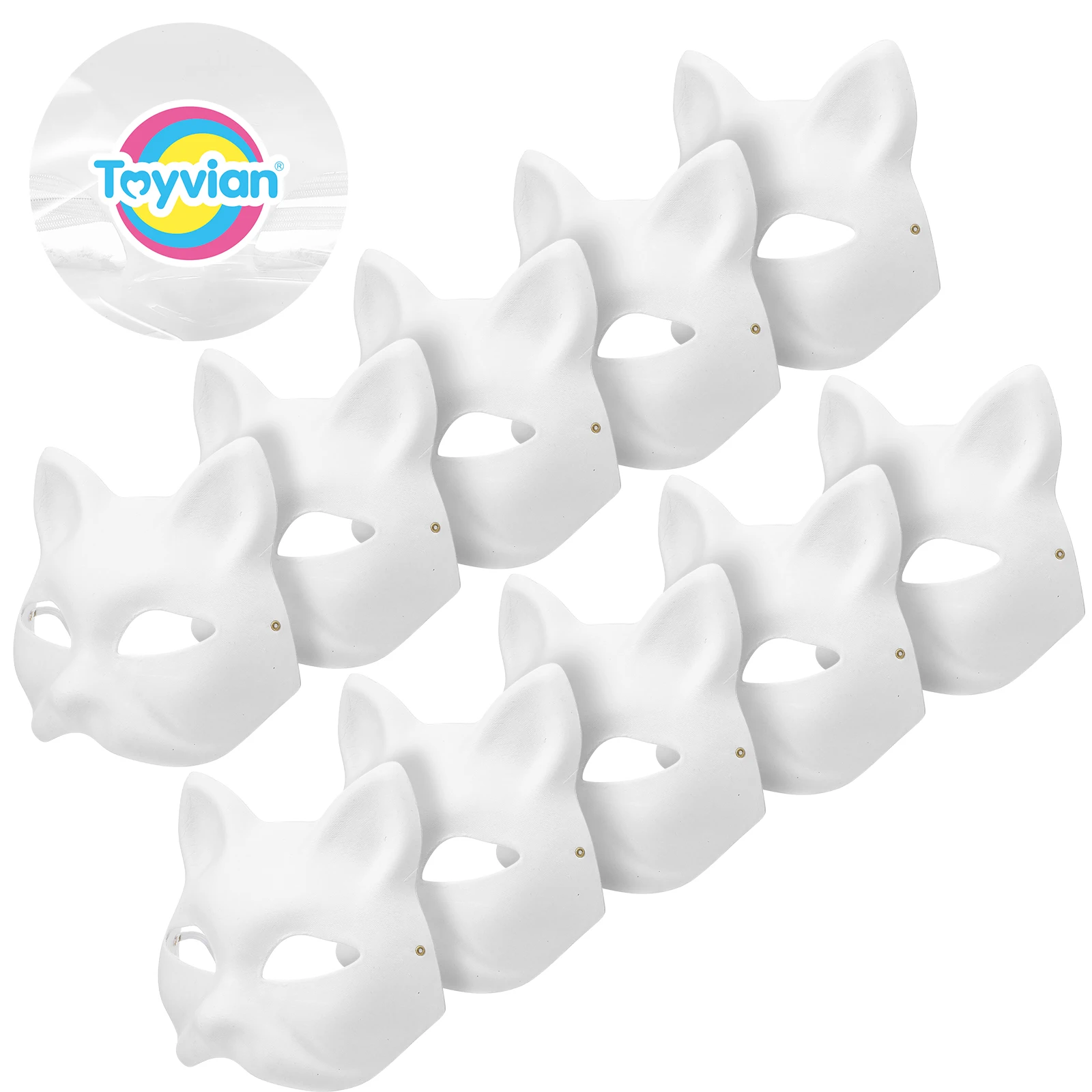 10pcs Diy Mask White Embryo Plasma Cat Mask Paintable Halloween Mask White Half Face Mask Role-Playing Anime Party Costume