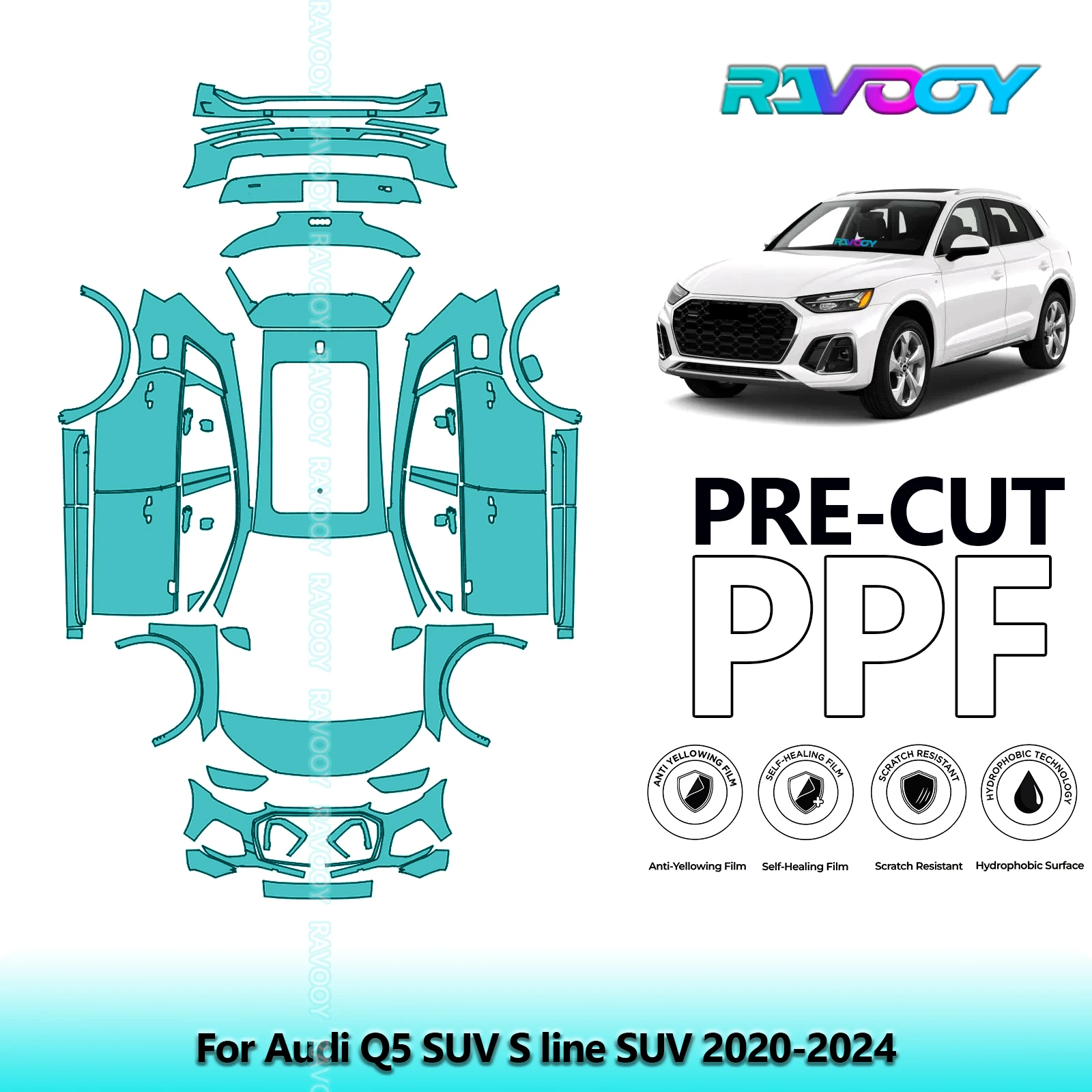 

Полный автомобильный прозрачный бюстгальтер, предварительно вырезанная защитная пленка для краски PPF для Audi Q5 SUV S line SUV 2020-2024