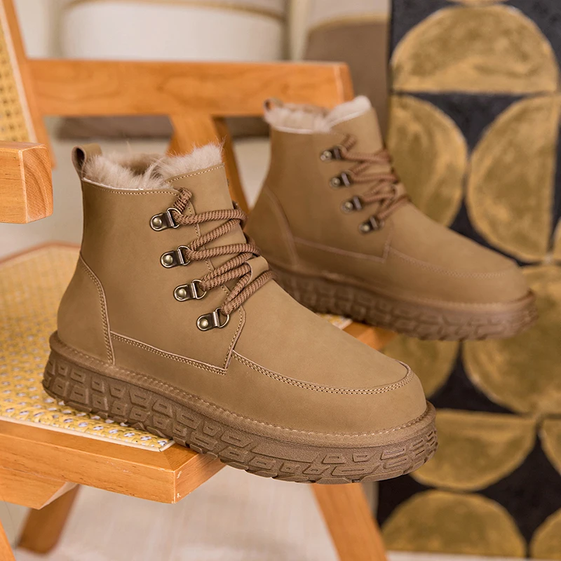 

Leather Snow Boots for Men Winter Cotton Shoes High-top Trend Tooling Shoes Zipper Walk Flats Ankle Boots Men Casual Shoes 2025