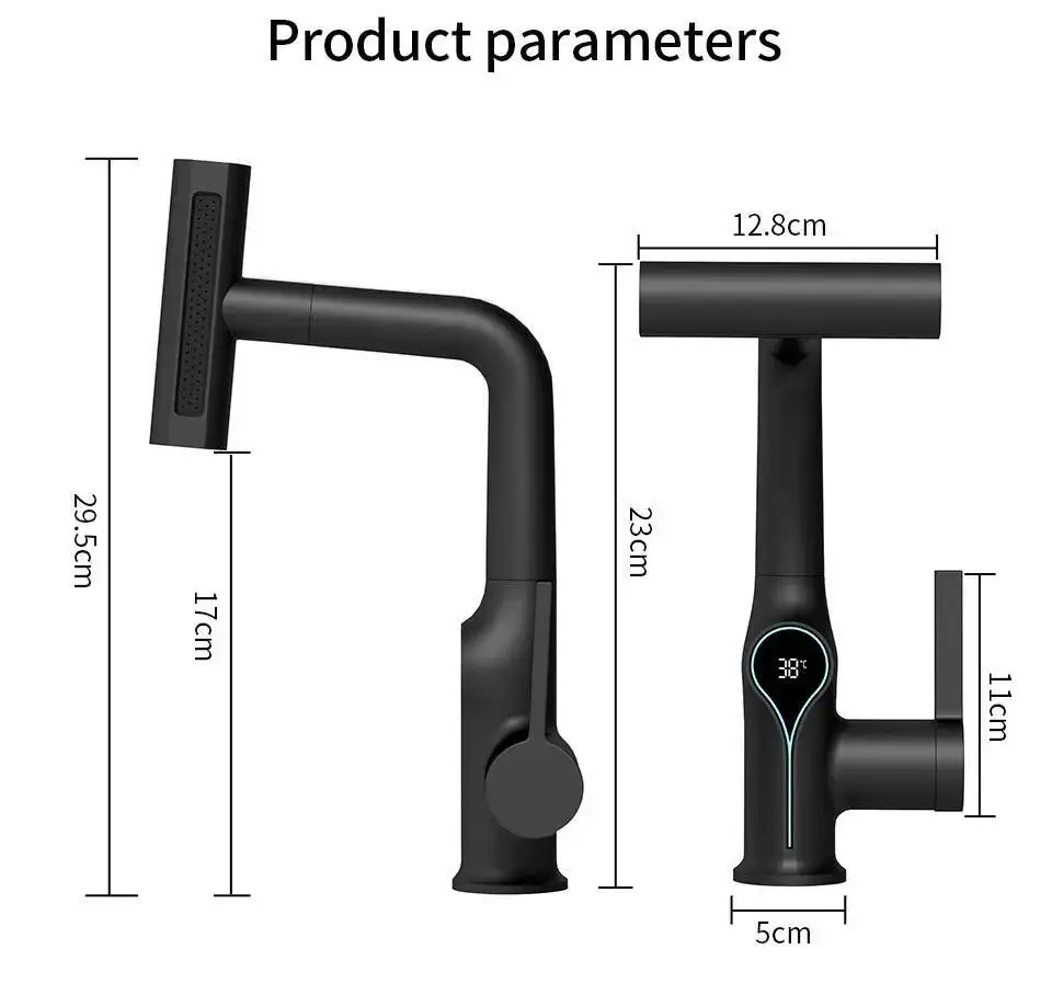 多機能滝状洗面器 4モード混合栓 引き出し式ノズル 浴室＆キッチン スマートディスプレイ付きシンク蛇口
