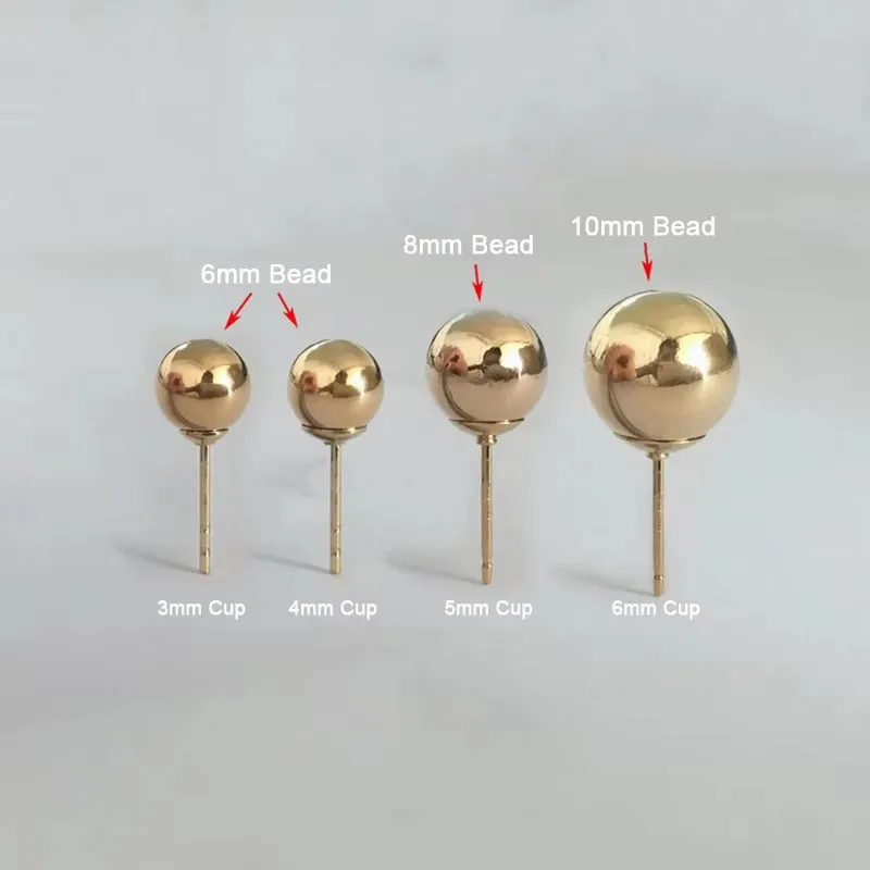 Brinco de copo de pérola preenchido com ouro 14k, acessórios para fazer joias diy, entalhe único ou duplo disponível em tamanhos de 3mm/4mm/5mm/6mm