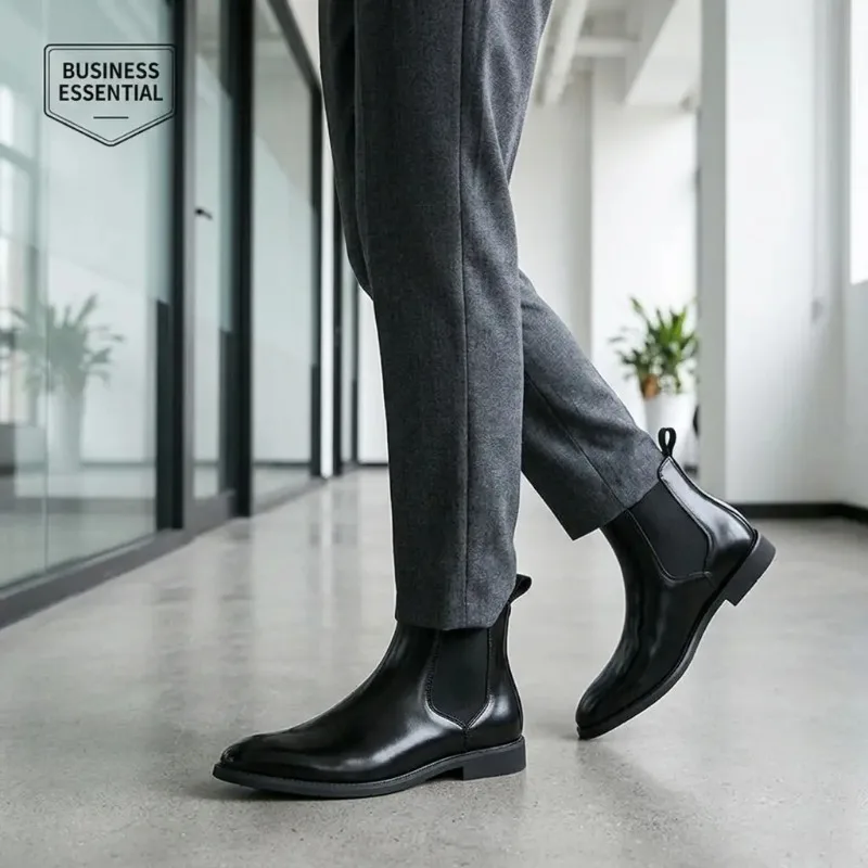 2026 Hot Selling Calf Leather Chelsea Boots British Men Winter Shoes in Stock Genuine Leather Outdoor Horse Riding Western Boots view 2