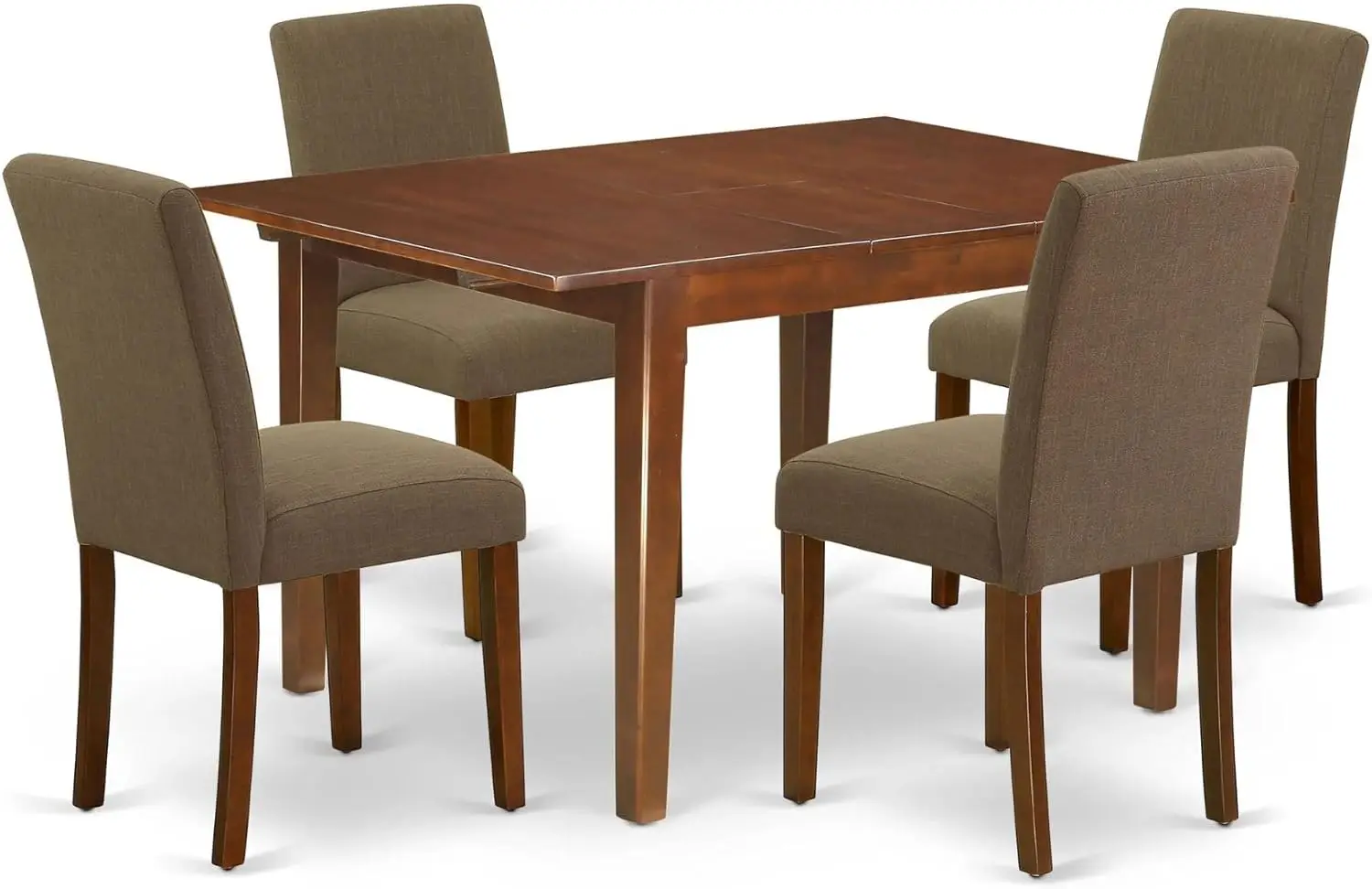 5 Piece Dining Table Set for 4 Includes a Rectangle Kitchen Table with Butterfly Leaf&4 Coffee Linen Fabric Parson Dining Chairs