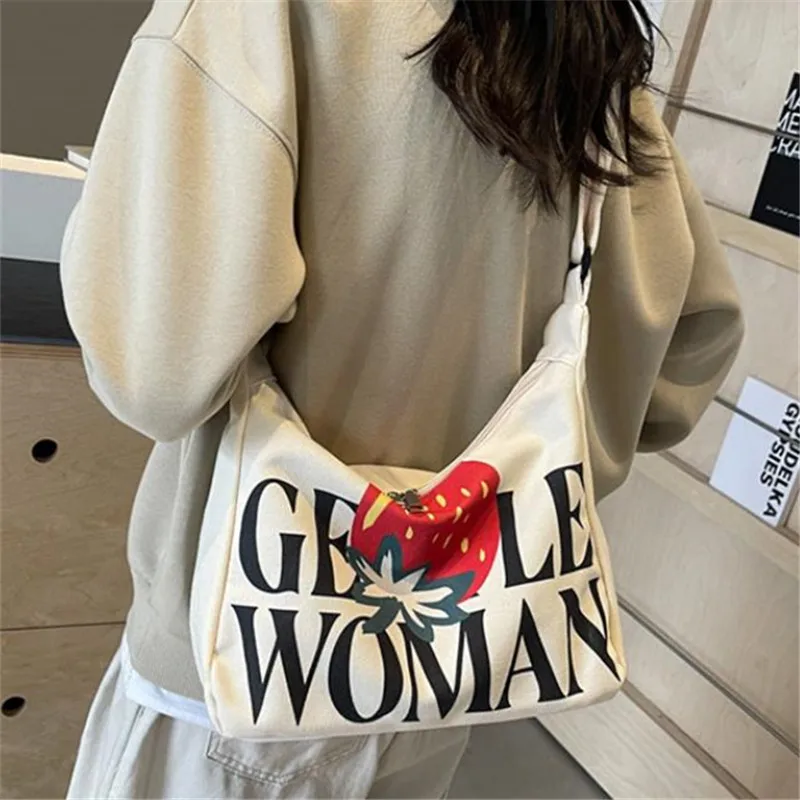 Encrypted Padded Letters Canvas Bag Fashionable Gentlewoman Shoulder Bag Chic Pattern Daily Use Work Travel Women Messenger Bag