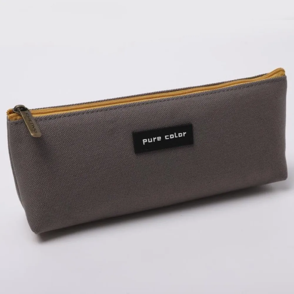 New Canvas Pencil Bag Large Capacity Simple Design Pen Organizer Case Zipper Closure Solid Color Pen Pouch School Supplies