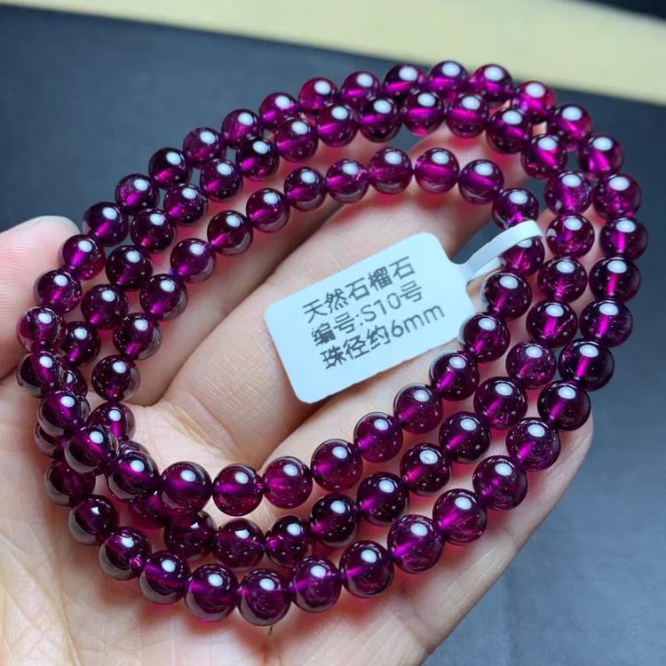 Natural Purple Garnet Quartz Beads 3 Laps Bracelet 6mm Woman Men Clear Round Beads Stretch Gemstone Fashion AAAAA