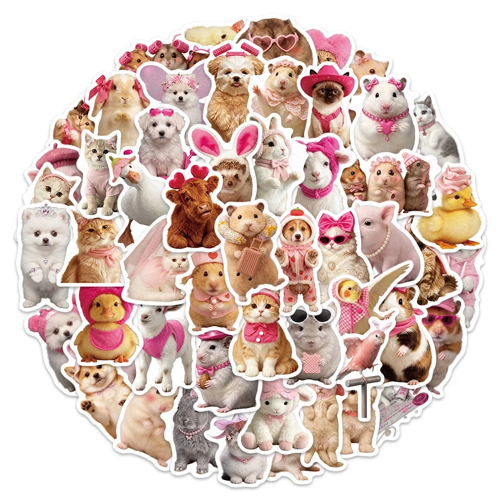 54PCS Creative Pink Cute Pet Fun Graffiti Stickers DIY Phone Cases, Postcards, Luggage, Laptop Speaker Stickers
