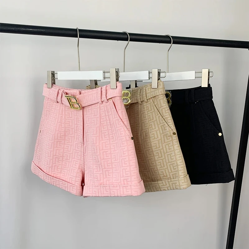 5 Colors for Option Pink Texture Washed Denim Shorts for Women with Belt Casual Style Quality Jeans Trousers