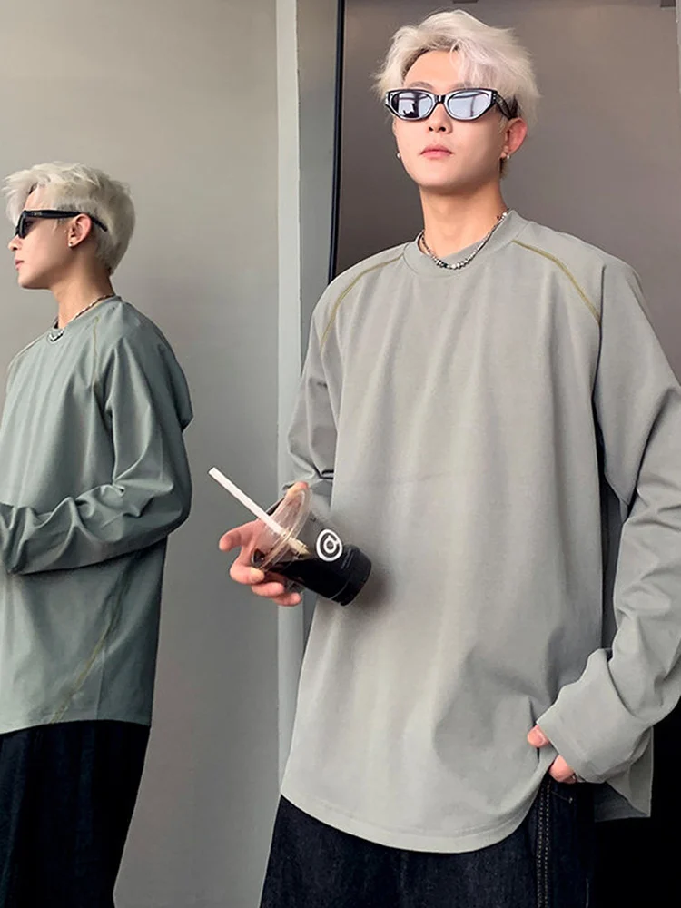 루즈 아이스 실크 롱 슬리브 사이클링 의류 야외 스포츠 티셔츠 통기성 자외선 차단 스탠드 핏 라운드 넥 티