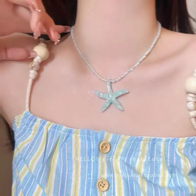 Sommer Y2K Perlen-Seestern-Halskette für Damen, bunter Rocailles-Choker, 2026 Neu, Meerjungfrauen-Ästhetik, Urlaubsschmuck-Geschenk – Detail 3