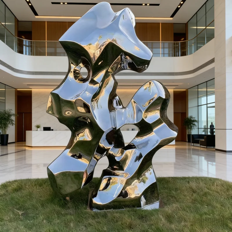 Customized stainless steel sculpture, fiberglass imitation rock, large decorative piece