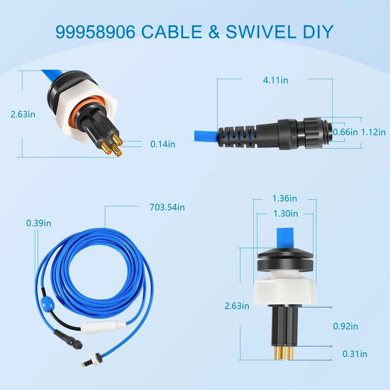 99958906-DIY Cable and Swivel - 3 Wire - for Dolphin Robotic Pool Cleaners Active 30, 30i, 40, S300i, S400, T45, T55i  - 60ft