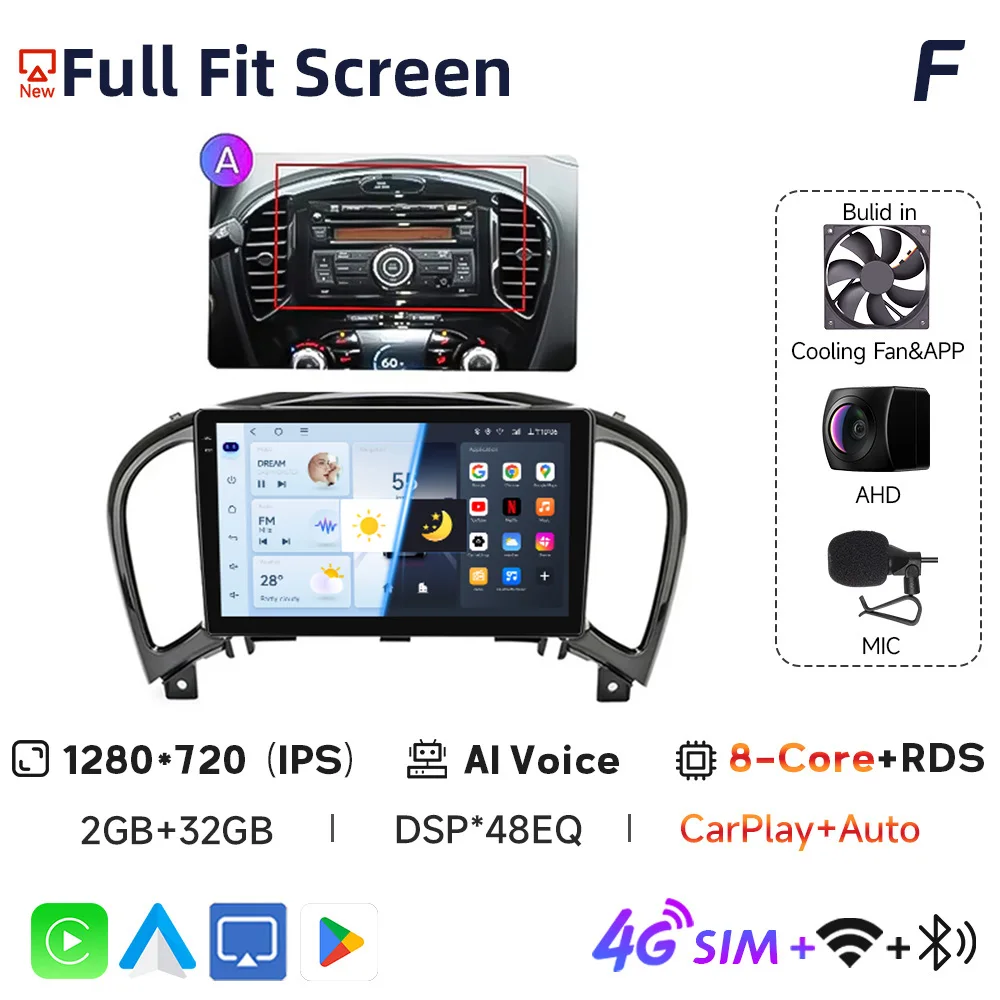Nissan Juke 2011-2019 Tesla Style 9'' draadloze Carplay Android Auto radio Android autostoelhoezen multimediaspeler navigatie