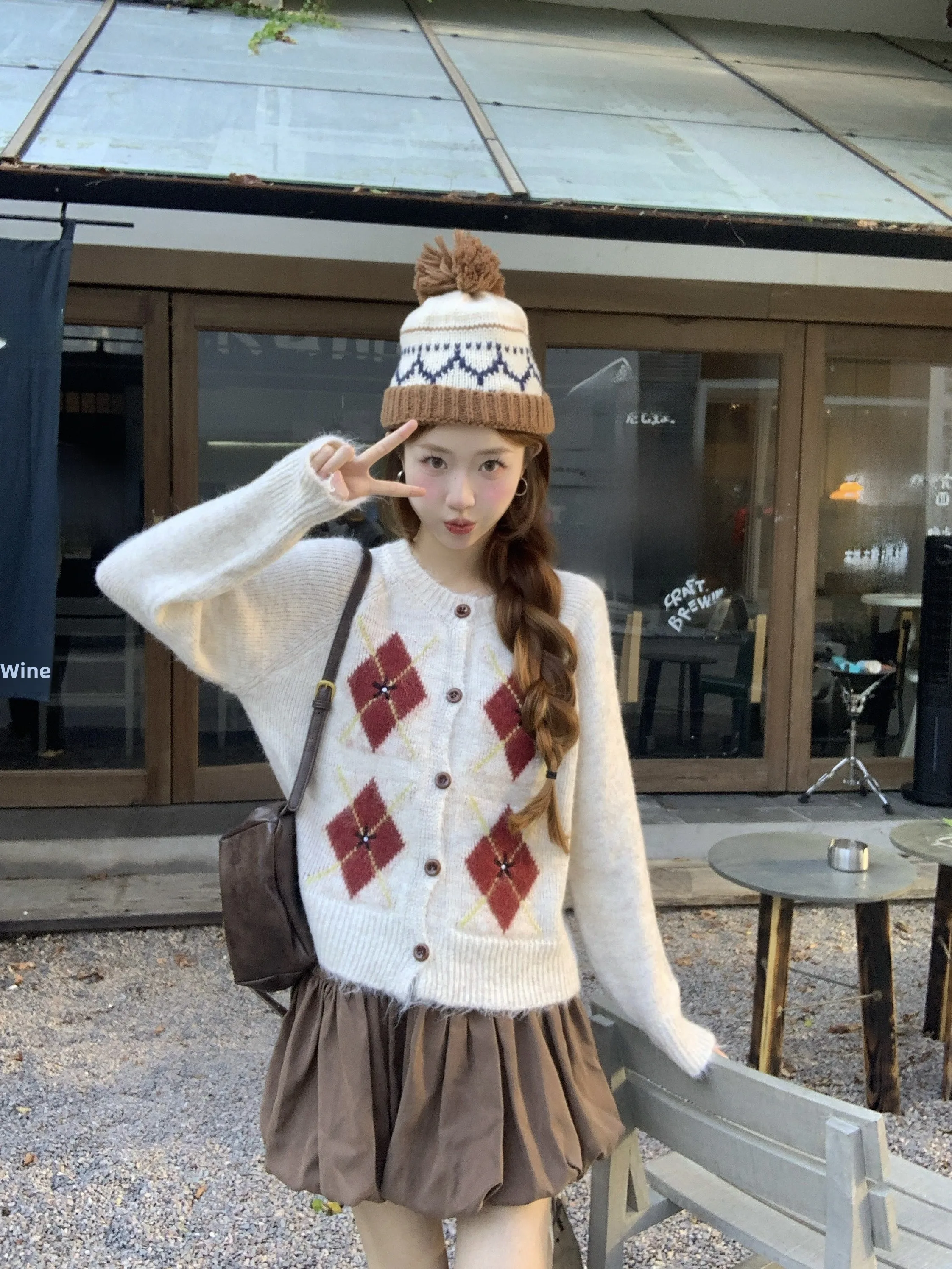 Koreanische Sle Lose Lange Sve Pullover Mantel Diamant Muster frauen Gestrickte Top Winter Casual Faion Oberbekleidung Mantel