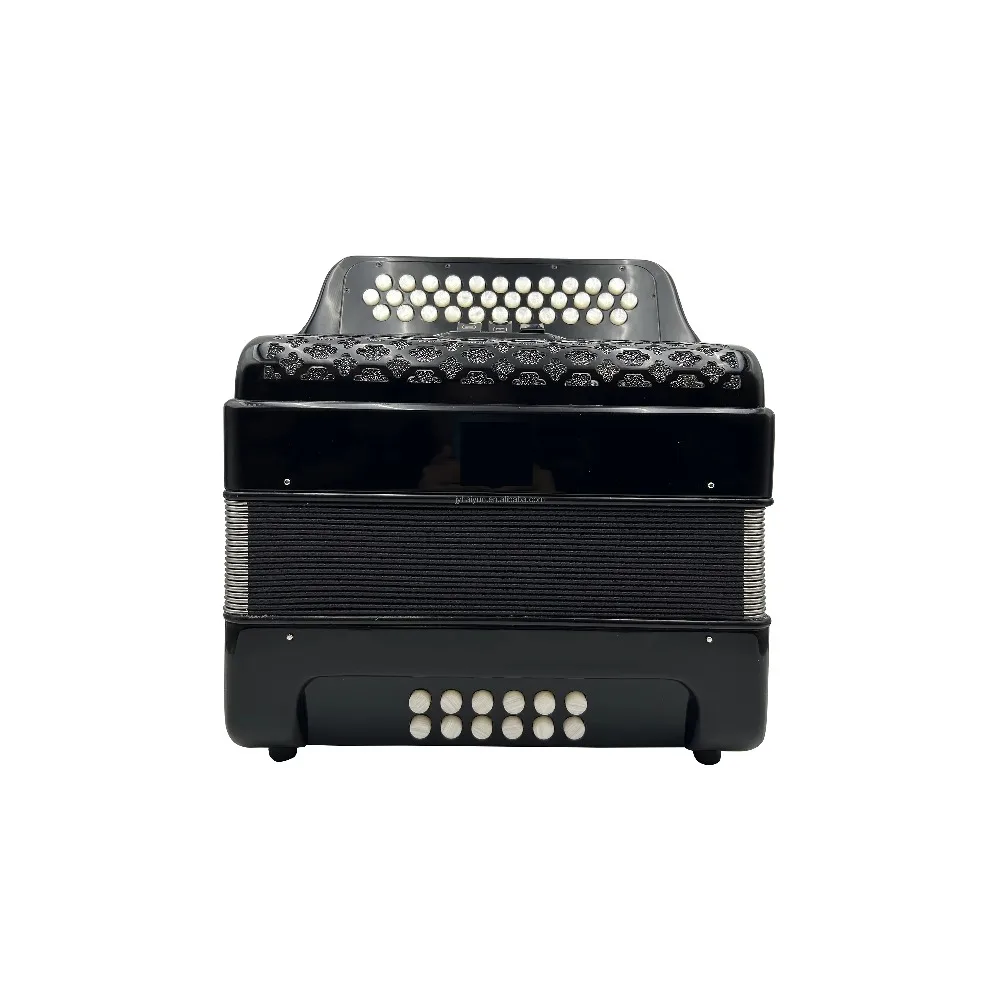 

Профессиональный 34-кнопочный 12-нисовый 3-регновенный аккордеонный инструмент JB3412B Черный целлулоид OEM диатонический аккордеон JB3412B