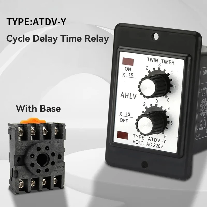 ATDV-Y Dual Time Relay Adjustable Repeat Cycle Timer ON OFF 3S/6S/12S/30S/60S/3M/6M/12M/30M/60M 220V Twin Timer With Socket Base