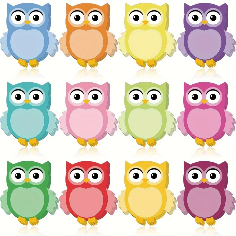 12-Sheet Owl Sticky Notes Adorable Self-Adhesive Memo Paper Owl Memo Pad Perfect for Reminders, Studying, Work, Office, School