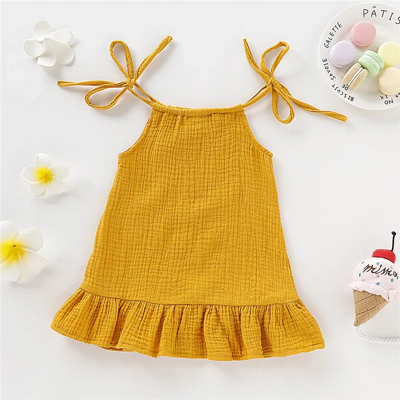 Children\'s Clothing Girl Solid Color Tie up Bow Dress, Suitable for 1-5 Year Old Girls Going out for Summer Fashion Dress