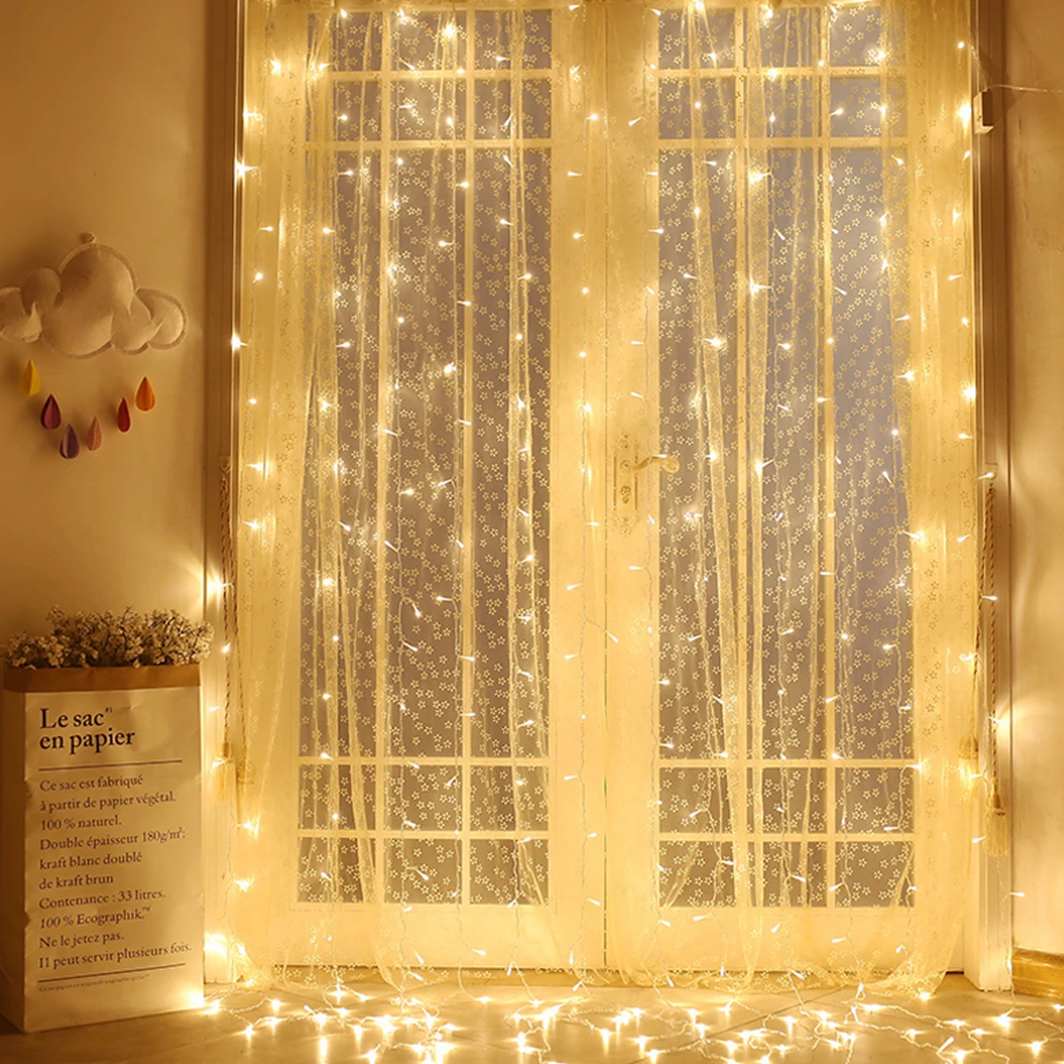 220V EU Plug Curtain Lights Warm White LED String Light Bedroom Window Christmas Decoration Fairy Lights Garland