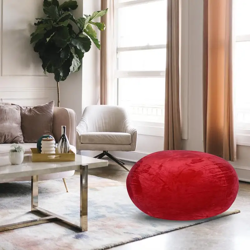 Red 3ft Minky Velvet Bean Bag Chair for Kids & Adults with Washable Cover, Comfy Plush Floor Lounge Chair Filled with Shredded