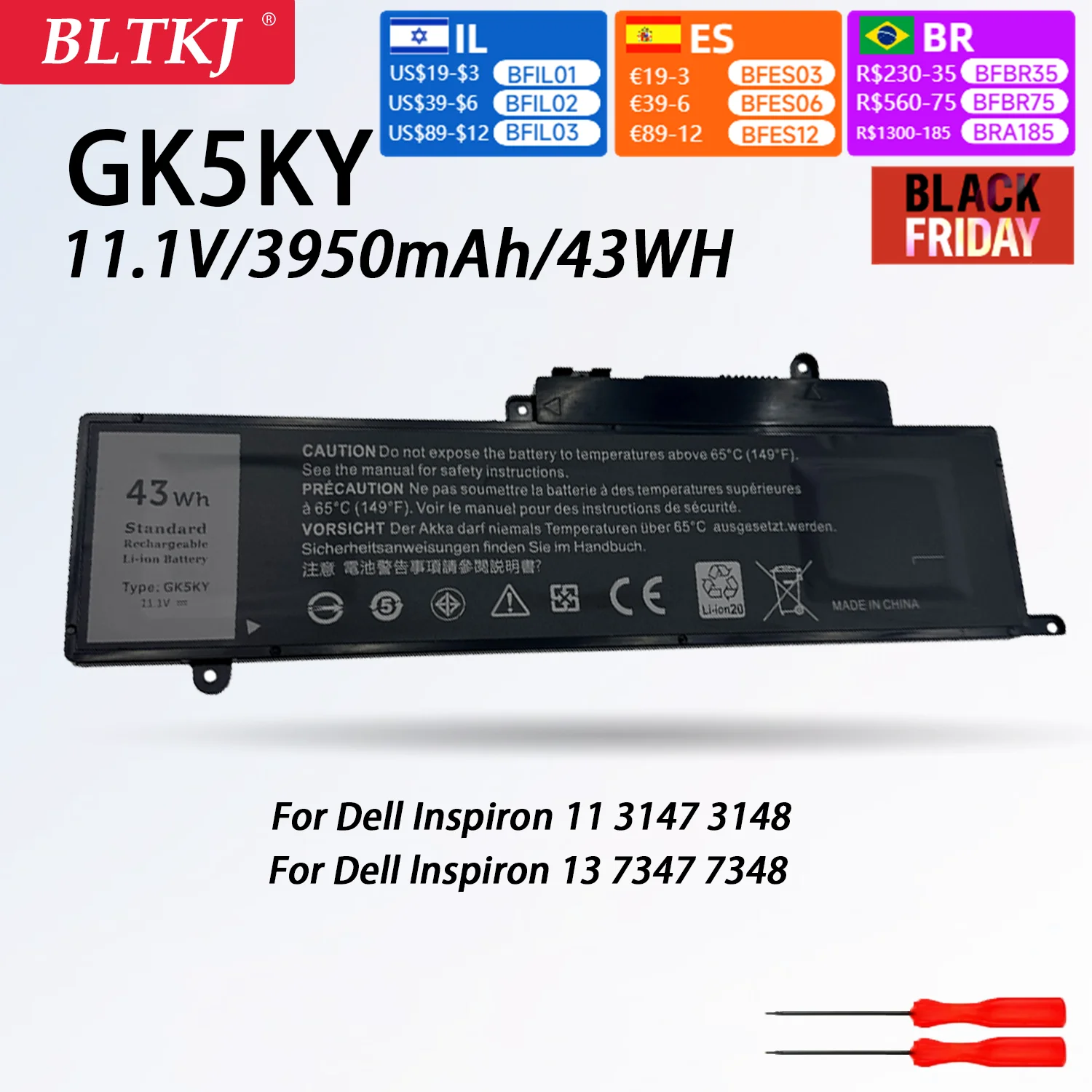 NEW  GK5KY Laptop BatteryFor Dell Inspiron 11 3147 3148 Inspiron 13 734713 7348 11.1V 43WH 3950mAh