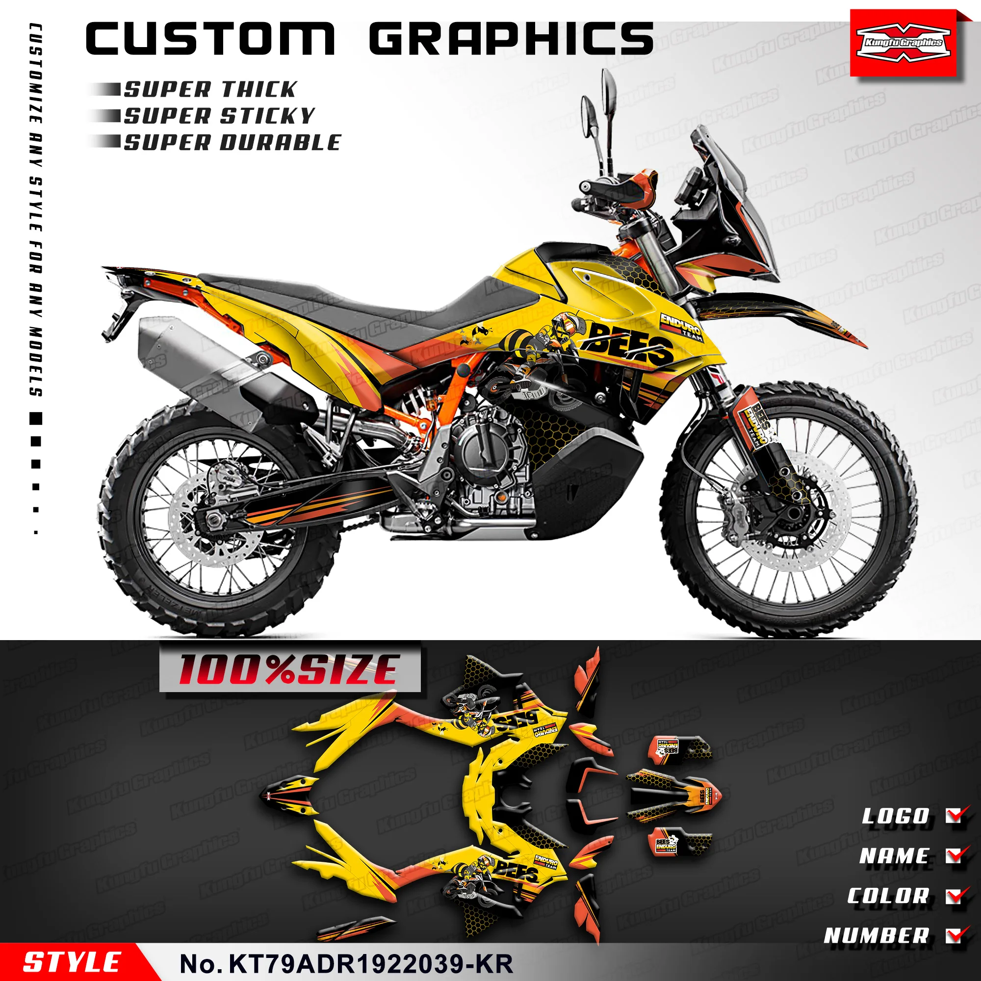 

KUNGFU GRAPHICS Motorcycle Decals for KTM 790 890 Adventure R 2019 2020 2021 2022 Refurbish, Style No.KT79ADR1922039-KR