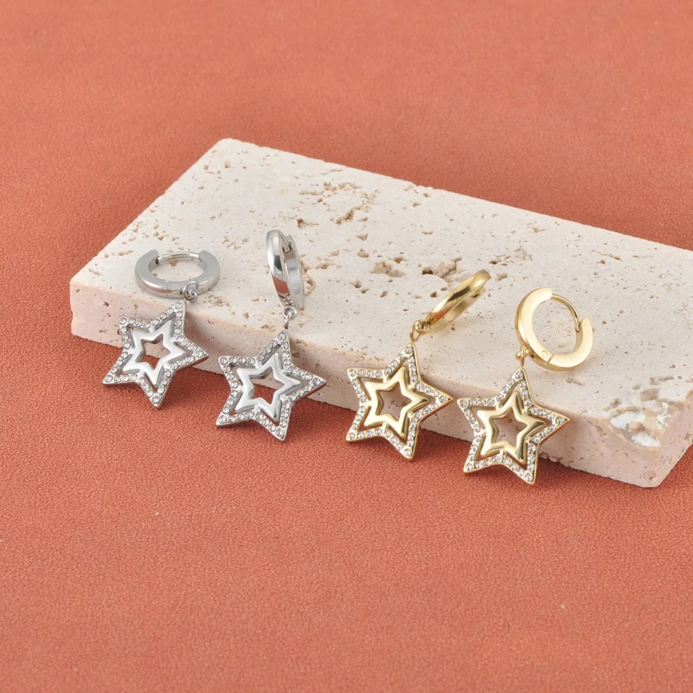 JeeMango Trendige Edelstahl-Ohrringe mit Strass-Sternen für Damen, vergoldet, wasserdicht, Zirkon-Ohrreif, Schmuck, Geschenk, E26063 – Detail 7