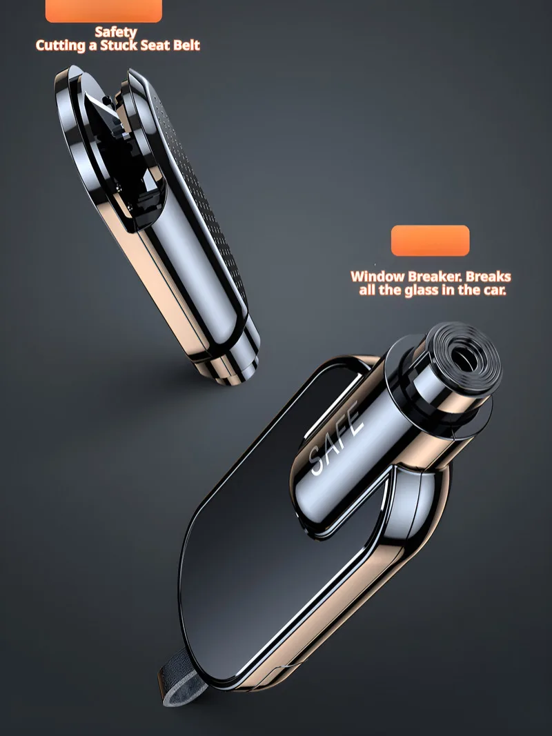 

Multipurpose car safety hammer helps escape in an