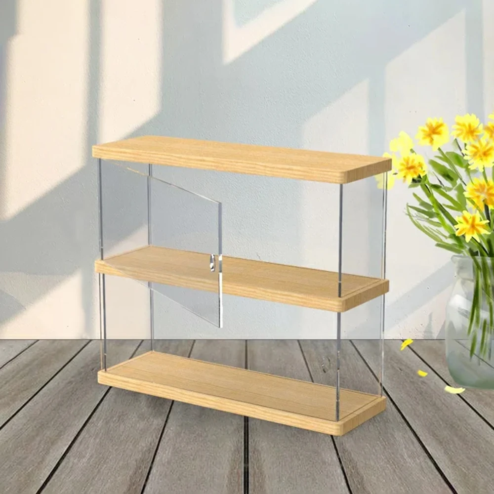Acrylic Display Case Figurine Doll Stands Blind Box Storage Wood Base Dustproof Box Cup Perfume Storage Wood-based Showcase