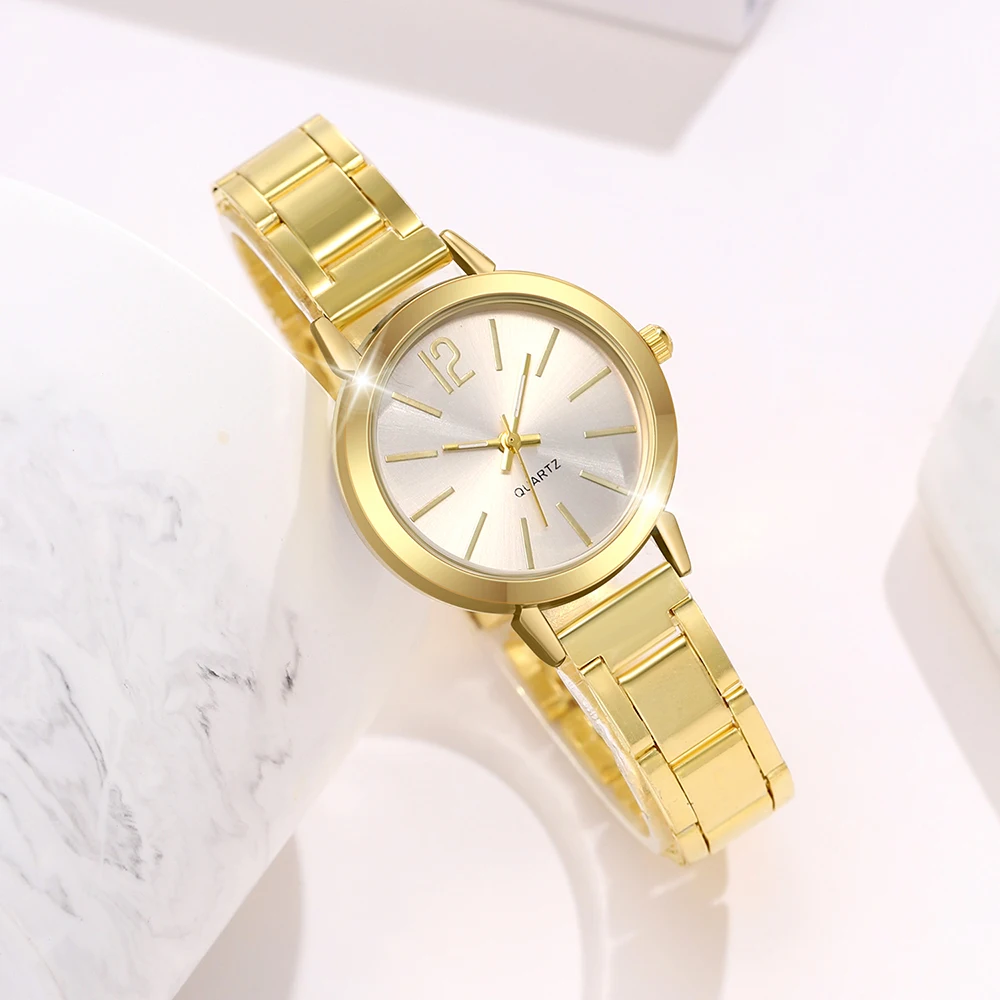 1PCS Simple Luxury Alloy Strap Watch Gold Casual Fashion Quartz Watch Is The Perfect Gift For Her (No Box)