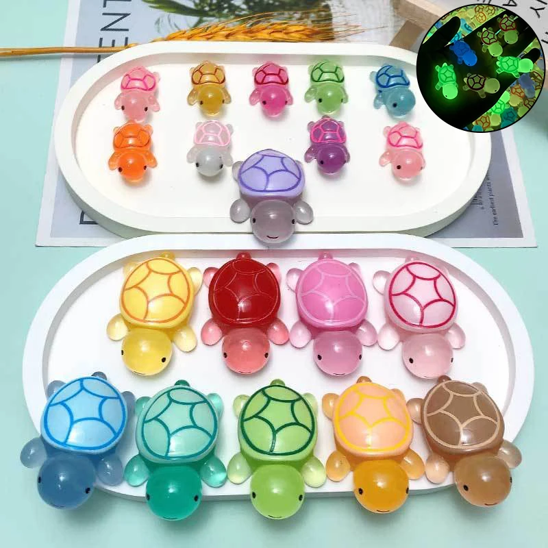 6/10pcs Mini Luminous Turtle Home Decor Landscaping Resin Crafts Glowing Turtle Garden Fish Tank Miniatures Ornaments Decoration