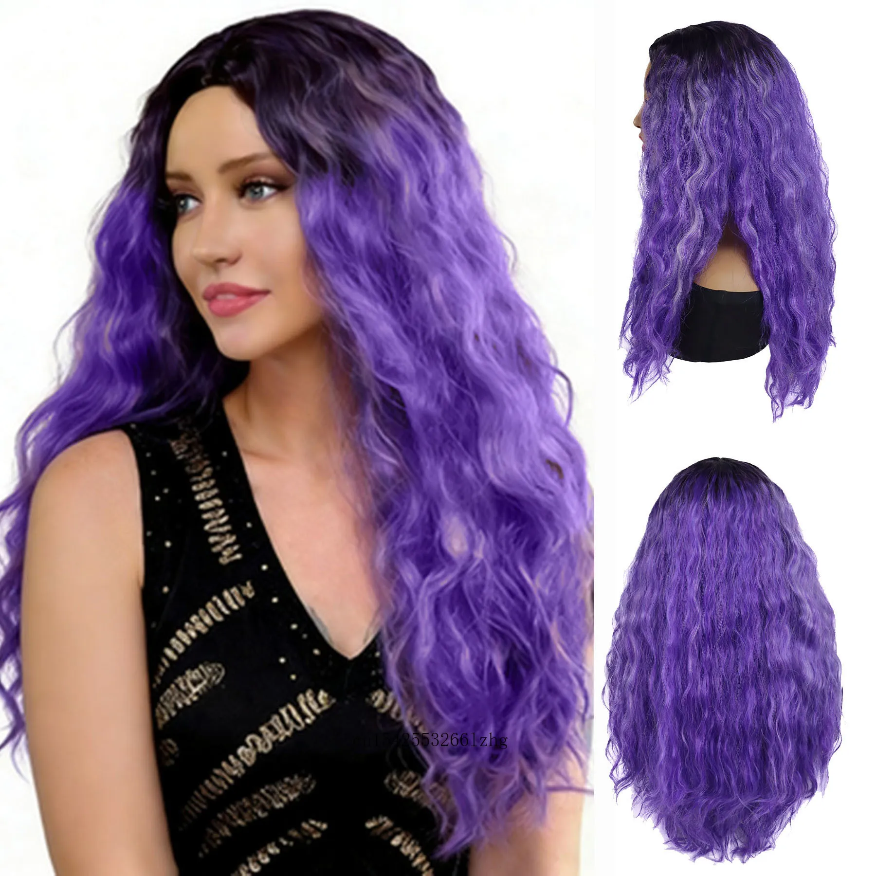 

Синтетические фиолетовые парики длиной 25 дюймов для женщин, объемные волнистые парики для девочек, парик омбре для костюма дрэг-квин, пушистый парик для Хэллоуина и вечеринок