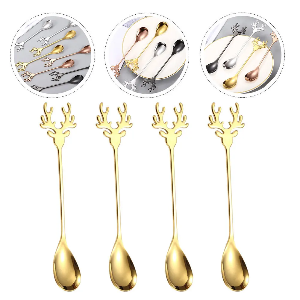 

4pcs Coffee Spoons Golden Long Handle Stirring Spoon For Espresso Tea Yogurt Stainless Steel Teaspoons Kitchen Bar