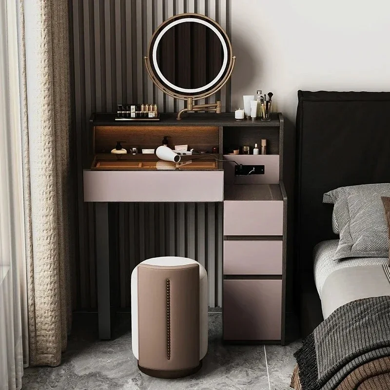 A  Italian solid wood dresser storage cabinet integrated with lock master bedroom bedside multi-functional makeuptable light