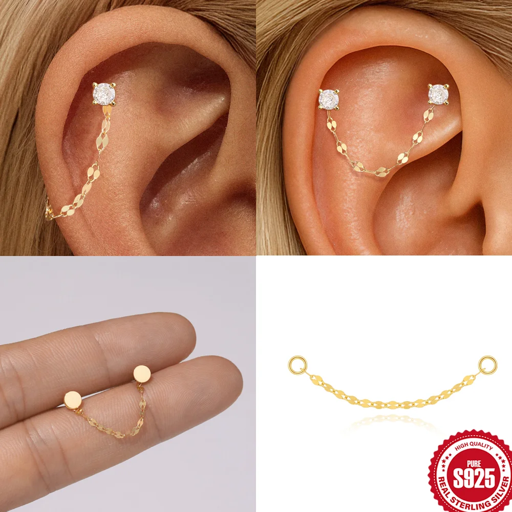 

BOAKO 925 Sterling Silver 1 Piece Lucky Shiny Multiple Basic Lip Chains/O-chain Tassel Chain Puncture Earring Accessories