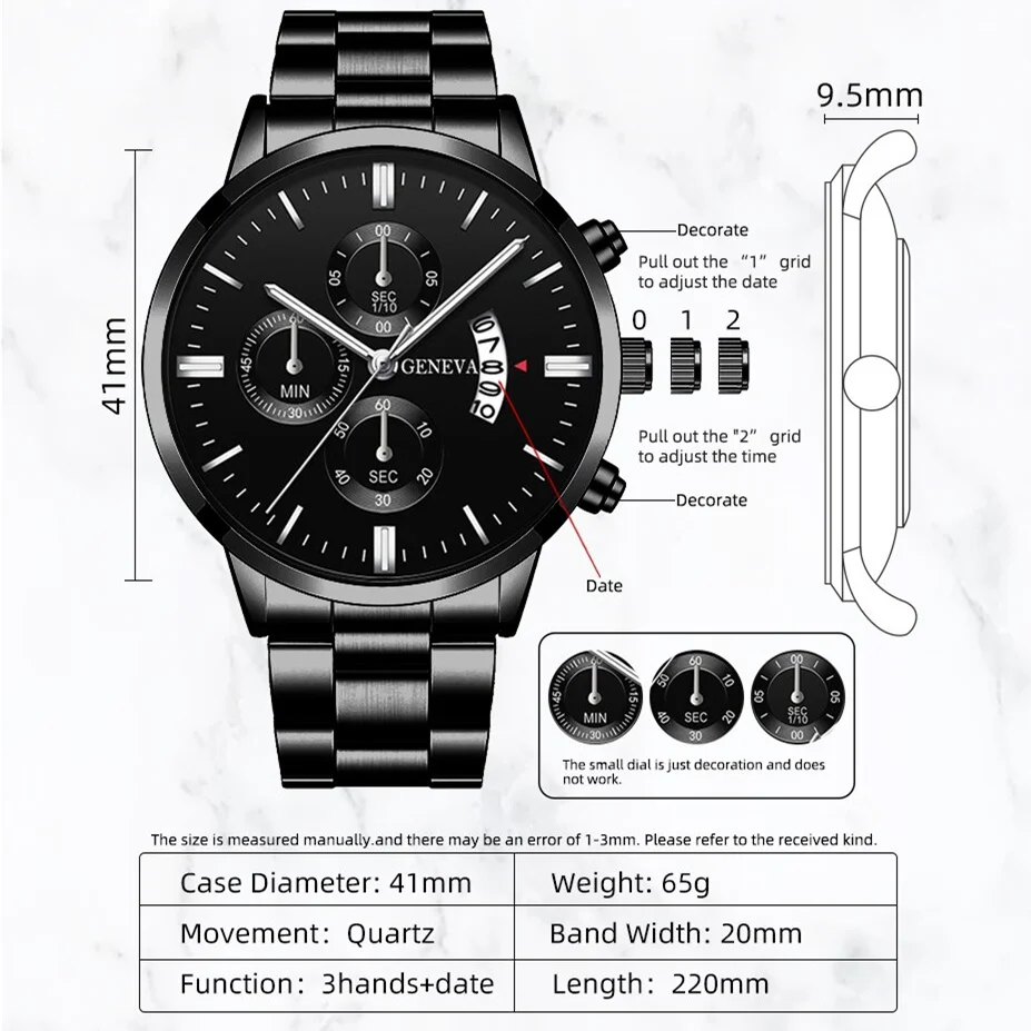 Men Fashion Watches With Calendar Full Steel Quartz Wristwatch Classic 3-Eyes Watches Sport Men Male Exquisite Relogio Masculino