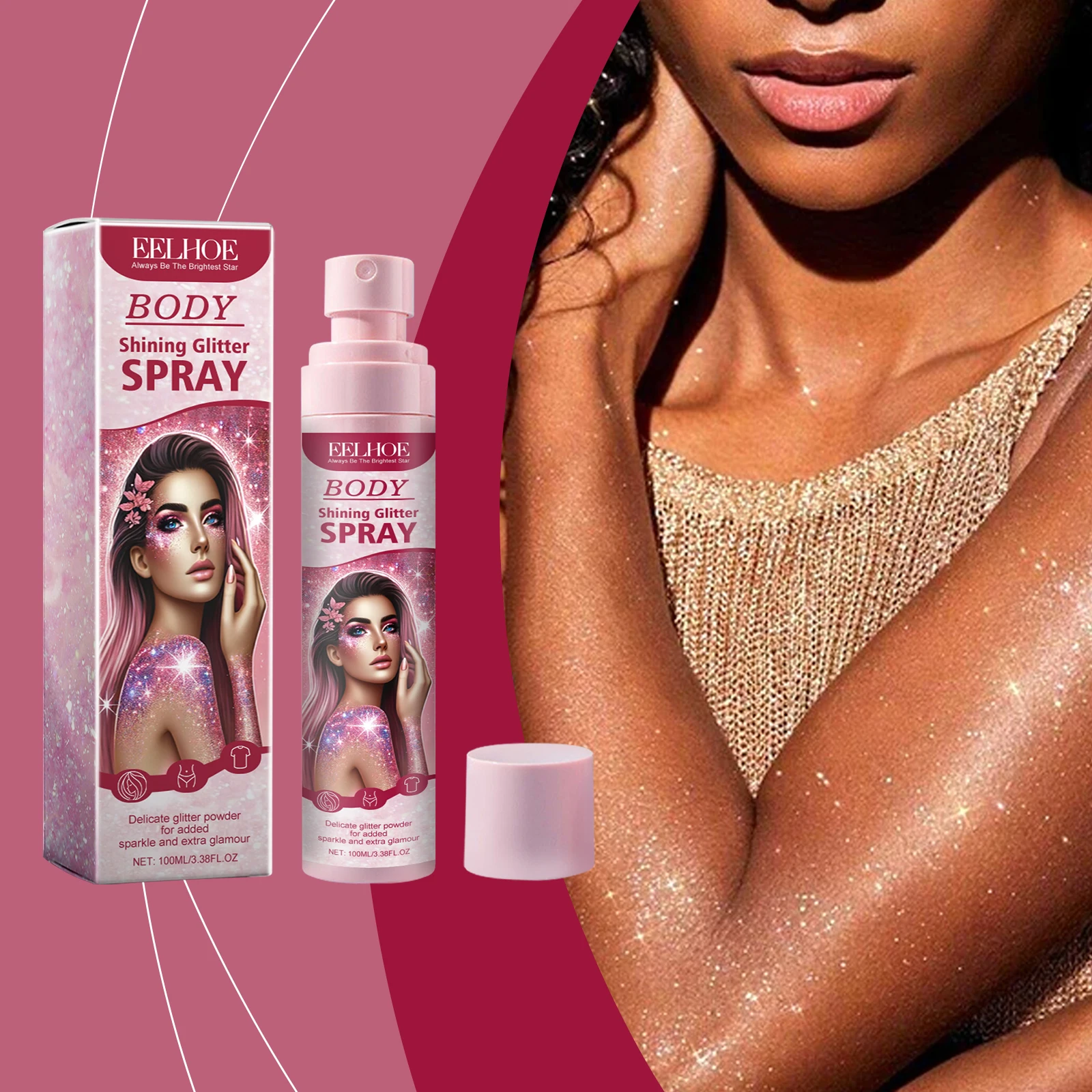 EELHOE Colour Shimmer Spray Stage Makeup Glitter Spray Face Collarbone Highlighting Glitter Natural Lasting Highlighter Spray