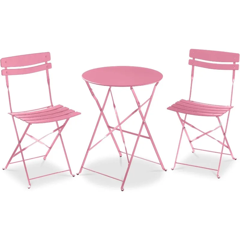 طقم بيسترو مكون من 3 قطع، تصميم قابل للطي موفر للمساحة، فولاذ صلب، طقم أثاث للفناء الخارجي مع كرسيين، صدر #1