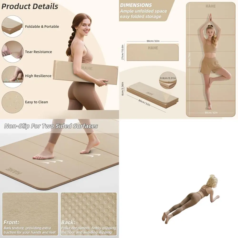 

Portable Foldable Yoga Mat, 74 x 32, 1/3 Thick, Wide Non-Slip Exercise Mat for Home, Travel, and Outdoor Activities